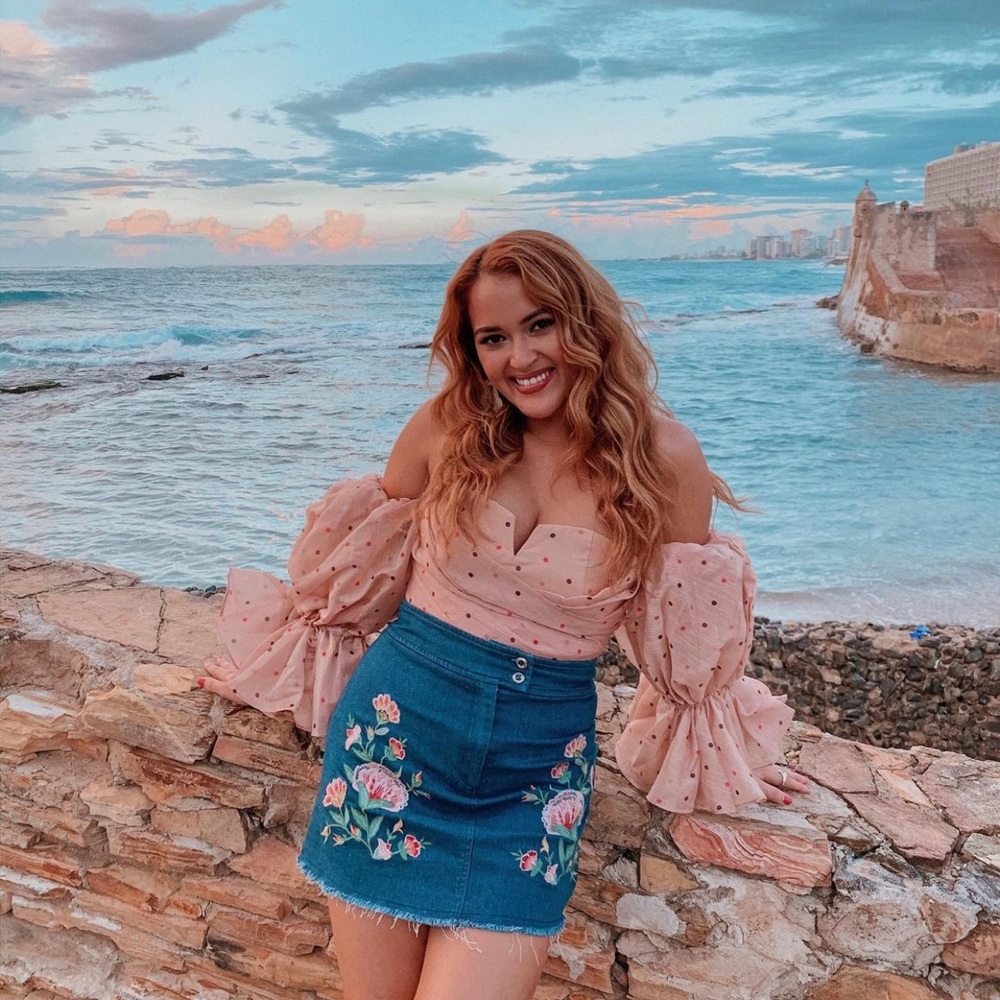 Denim Embroidered Flower Mini Skirt